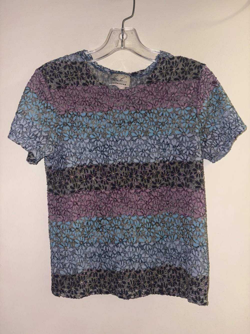 Vtg Floral Embroidered Cropped Mesh Top Women’s Sz S Colorful Y2K 90s Hippie